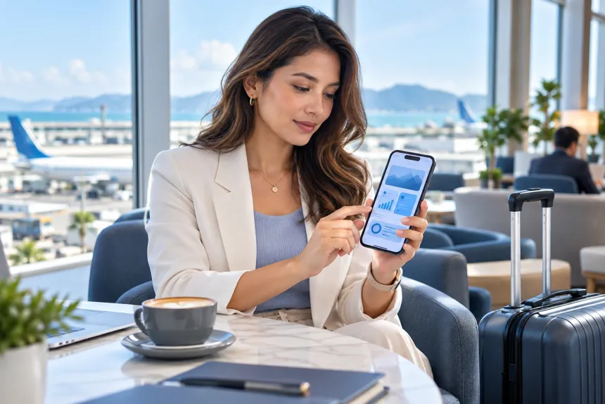 Pemilik travel memantau transaksi melalui aplikasi mobile di ponsel